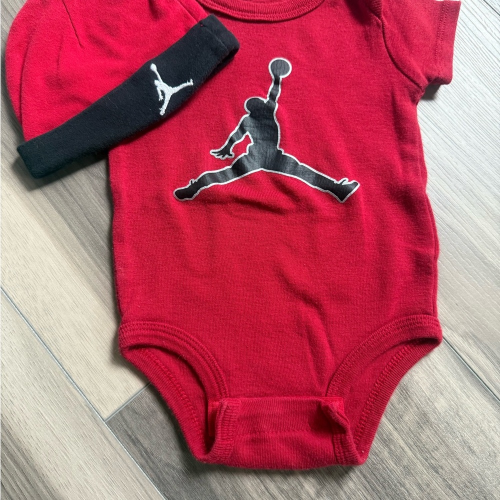 Jordan Red Baby Onesie with Hat